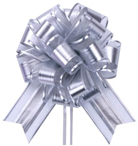 Lazo grande de regalo, 6 unidades con cinta de regalo, lazo de dibujo de 18 cm de diámetro, lazo gigante, gran lazo para decoración de coche, boda, cumpleaños, Navidad, lazos decorativos, plata