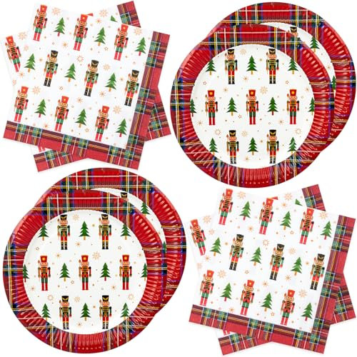 Assiettes en papier et Serviettes Noël 40 pièces Soldats Casse-Noisette Ensemble de Vaisselle jetables Fournitures de fête