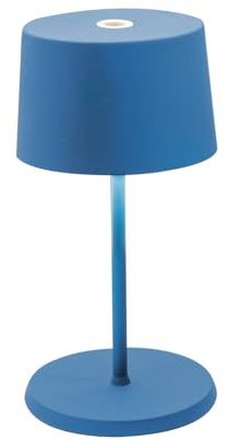 Zafferano, Lampada Olivia Mini, Lampada da Tavolo Portatile e Ricaricabile con Controllo Touch, Adatta per Salotto ed Esterni, Dimmer, 2200-3000 K, Altezza 22 cm, Colore Blu Capri