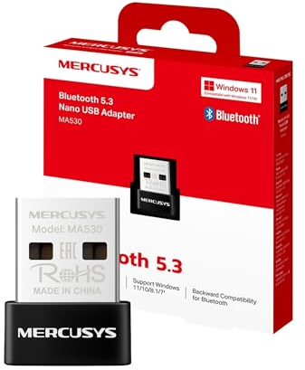 Mercusys MA530 Nano Adaptador USB Bluetooth 5.3, Conexión Rápida y Estable, Compatible con Windows 11/10/8.1/7, Plug & Play, para computadora, portátil, Auriculares, Altavoz y Teclado