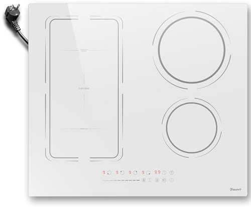 Disaenvir Induktionskochfeld 4 Platten, Weisse Induktionskochfeld 60 cm Flexibler, Kochfeld Induktion mit stecker, 9-Leistungsstufen, Boost-Isolierfunktion, Timer, Anti-Touch-Funktion, 3500W