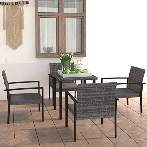 Gartenmöbel-Set, 3-teilig, Essgruppe für den Außenbereich, Poly Rattan, Grau, Gartenmöbel-Set, Garten-Essgruppe, Garten-Esstisch und Stühle-Set, Garten-Patio-Terrasse-Hinterhof-Möbel-Set