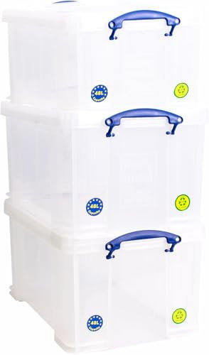 Really Useful Plastic Storage Box 48 Litre Clear (Pack of 3)