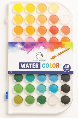 Creativity Point Kit de peinture aquarelle 48 couleurs avec 1 pinceau et palette de mélange, peinture aquarelle pour enfants, artistes, débutants, étudiants, amateurs, adultes, école