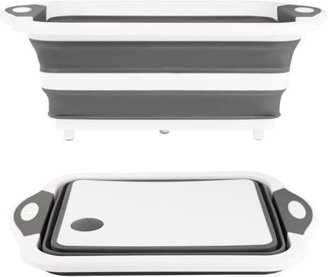 GuanBoXin Bacino pieghevole da 10 litri con tappo di scarico, tagliere per cucina, biancheria, picnic, campeggio (grigio)