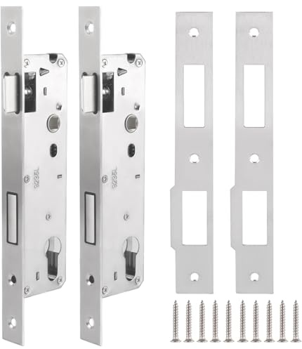 APACALI 2 Pack Mortice Lock 35mm, Stainless Steel Mortice Door Lock Mortise Locks, Internal Door Lock for Doors Windows, Enhanced Protection for Internal and External Doors, Silver