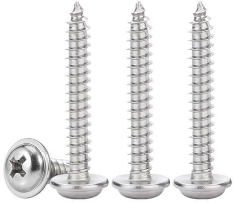 ‌Drenky 50 Piezas M4 Tornillos Autorroscantes Con Arandelas M4x30mm Acero Inox A2 V2A Tornillos Roscachapas Con Arandela Para Madera, Cabeza Ancha Abombada Cruciforme