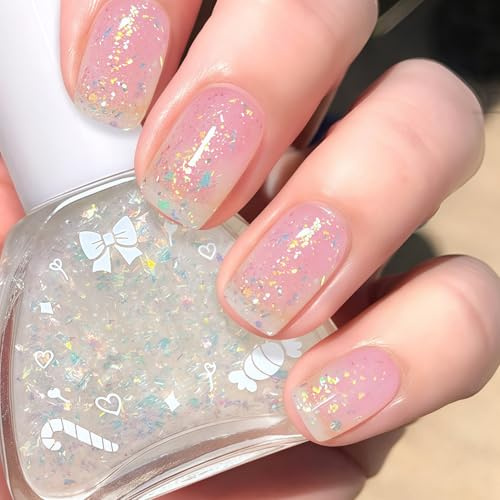 Glitzer Nagellack Durchsichtig - 12 Ml Atmungsaktiv Schnelltrocknender Nagellack - Klar Confetti Nail Polish - Langanhaltender Nagelack auf Ölbasis ohne UV-Lampe für DIY-Nagelkunst (Clear Confetti)