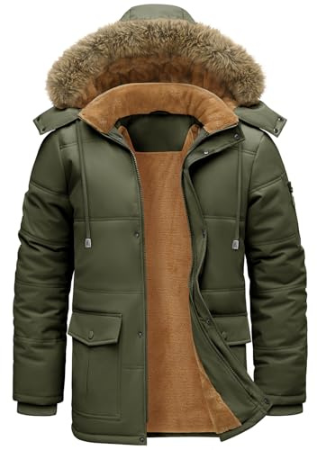 Lonya Giubbotto Invernale Uomo Idrorepellente Parka Foderato in Pile Antivento e Caldo Cappott Giacca con Cappuccio Casual Giacche Winter Jacket Verde,L