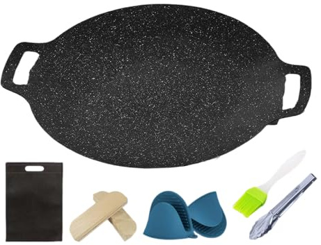 Renchey Sartén Plancha Coreana | Sartén Barbacoa Estilo Coreano Antiadherente de Hierro Fundido | Suministros Cocina Camping, Plancha Parrilla Multiusos para Picnic Jardín Patio Trasero
