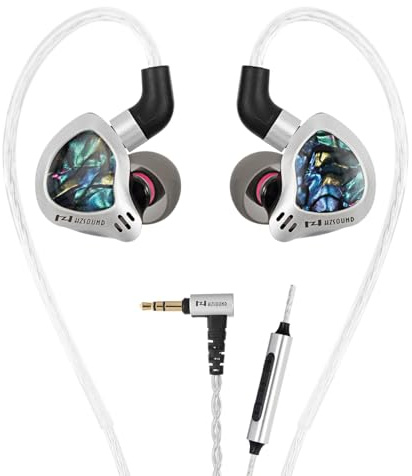 HZSOUND Ginkgo in-ear-skärmar, 10 mm DD och 9 mm PZT Dual Driver IEM-hörlurar med mikrofon, trådbundna hörlurar med OFC silverpläterad kabel, Hi-Fi-ljud och bullerisolering för musiker, audiofiler