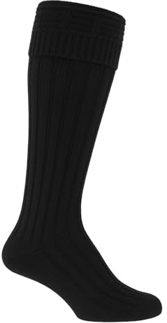 Men's Kilt Hose Socks, 1 Pair, Black, UK 6-11 (EU 39-45), Knee-High, Wool-Rich Blend, Adult, Traditional Highland, Formal & Hiking