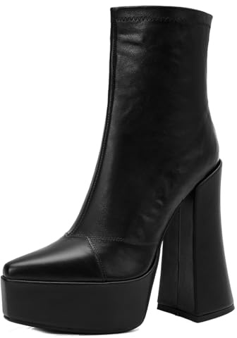 aanieshoeya Stivali Donna Bassi Vera Pelle Eleganti Ankle Boots for Women con Tacco Alto High Heels Plateau Nero 40CN 39EU 25cm