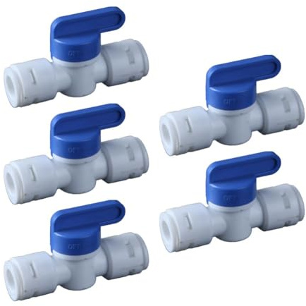 Lawnoval 5 válvulas de bola de cierre de conexión rápida de 3/8 pulgadas, interruptor purificador de agua de polipropileno a prueba de fugas para instalación de tuberías, blanco/azul