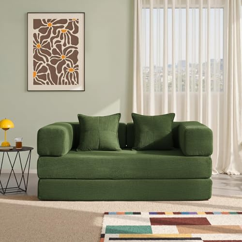 YINIX Divano Letto Pieghevole 160cm Matrimoniale, Divano Modulare Futon Boneless, Velluto a Coste con Telaio in Metallo, Materasso da Terra 2 Posti, Base Antiscivolo, Rivestimento Lavabile