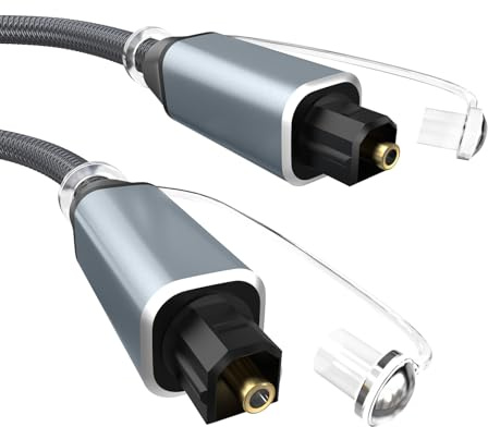 Yaekea 5FT-Toslink Optical Audio Cable Compatible with Soundbar, Stereo Systems, Home Cinema, Xbox One/PS4, TV, Amplifier, Speaker Optical Cable Grey Braid Fiber Optic Cable