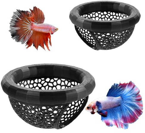 Bruislard 2 PCS Betta Bed, Floating Betta Hide & Shrimp Cave, Betta-Hammock, Aquarium Hiding Feeding Decorative Accessories, Safe Resting Spot for Betta-Fish, Shrimp and Small Fish (Black)