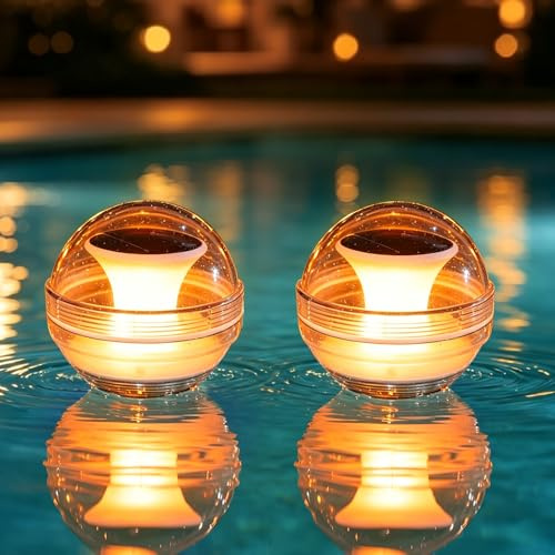 Poolbeleuchtung Solar Schwimmkugel, Schwimmende teichbeleuchtung mit RGB Licht & 3 Modi, IPX4 Wasserdicht Farbwechsel LED Lichter, Pool Gadgets, Solarlampen für Außen Garten Pool Teich Deko (2er)