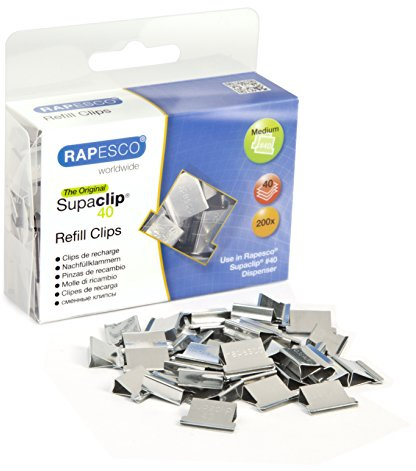 Rapesco CP20040S Supaclip 40 Pappersklämmor i Rostfritt Stål, 200 Pack