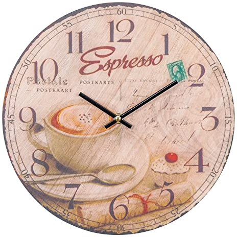 Horloge murale en verre motif pile de café : espresso café cappuccino-pendule-horloge en cuisine verre dimensions 30 cm dimensions : 34 cm.