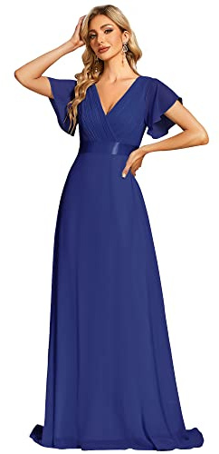 Ever-Pretty A-línea Vestido de Fiesta Cuello en V Manga Corta Gasa Corte Imperio para Mujer 09890