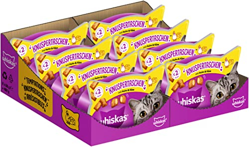 Whiskas Knuspertaschen Katzensnacks Huhn und Käse, 480g(8 x 60 g)