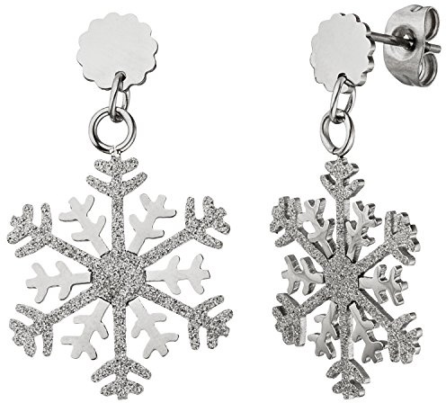 Jobo Damen-Ohrringe Schneeflocke hängend aus Edelstahl