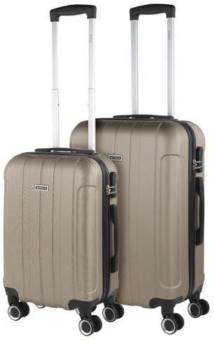 ITACA - Juego Maletas De Viaje rígidas Trolley con Candado de Combinación y 4 Doble Rueda 360° Set Maletas De Viaje Ligeras y Resistentes, Champagne