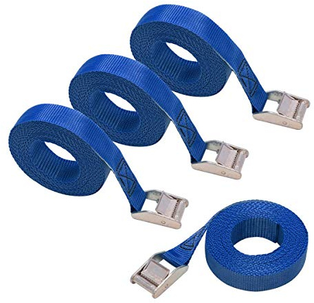 Amazon Basics Tie-Down Straps, 2.5 m Long, 25mm Wide, 150kg Load Capacity - Blue (4-Pack)