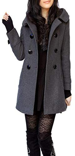 Tomwell Femme Manteau Jacket Trench Coat Gilet Blazer Manteau Hiver Femme Bouton de Mode Long Veste OL Vintage Chaud Manches Longues en Laine B Gris M