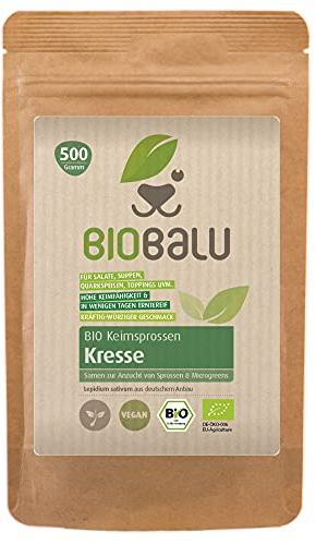 Bio Kresse Keimsprossen Samen 500 g - Microgreens & Sprossen Saatgut - Zur Anzucht im Sprossenglas, in der Keimschale & im Sieb - Keimsaat (Kresse)