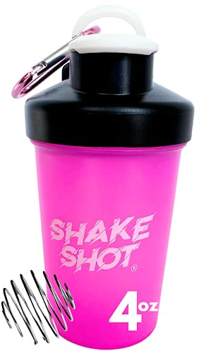 Shake Shot - Pink - 4oz Mini Shaker Bottle for Pre Workout, Creatine, Small Scoop Supplements (Not for Protein) Clip & Shaker Ball