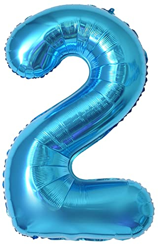 Geburtstag zahlen luftballon 2 jahre | Folienballon 2 XXL Blau-Riesen Folienballon in 40 - 101cm Geburtstagsdeko - Ballon Zahl Deko zum Geburtstag - fliegt mit Helium