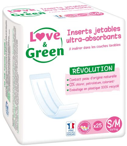 Love & Green Einweg-Einlage, umweltfreundlich, Universal, waschbar, Größe S/M, 25 Stück