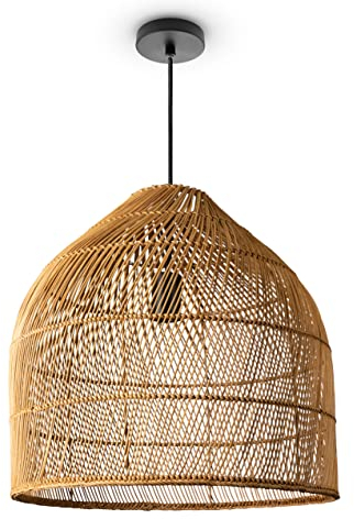 Paco Home Sospensione Soggiorno Boho Lampade A Cesto Rattan Sala Da Pranzo Lampada Carta E27, Tipo di lampada:Luce a sospensione - Tipo 1, Colore:Beige (Ø44 cm)