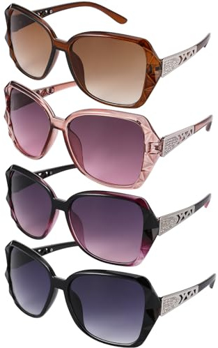 Firtink 4 Pcs Women Large Sunglasses, UV 400 Glasses Oversized Polarized Sunglasses Classic Trend Ladies Sunglasses Sparkling Large Frame Sunglasses for Women