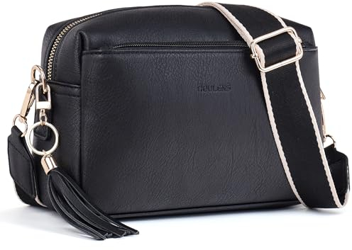 Roulens Small Crossbody Bag with 3 Zip Compartments,Vegan Leather Phone Bag for Women,Shoulder Bag with Adjustable and Removable Wide Strap