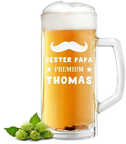Vaso de cerveza con grabado Bester Papa Premium, regalo para el día del padre para hombres, regalo para el día del padre, vaso de cerveza para pils y cerveza artesanal de 0,5 litros, ideal para