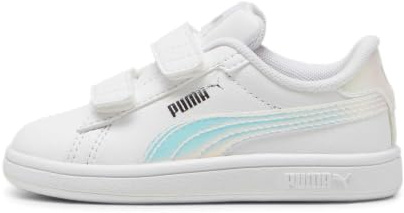 Puma Unisex Kids Smash 3.0 Holo 2.0 V Inf Sneaker, Puma White-Mauve Mist-Puma Silver, 20 EU