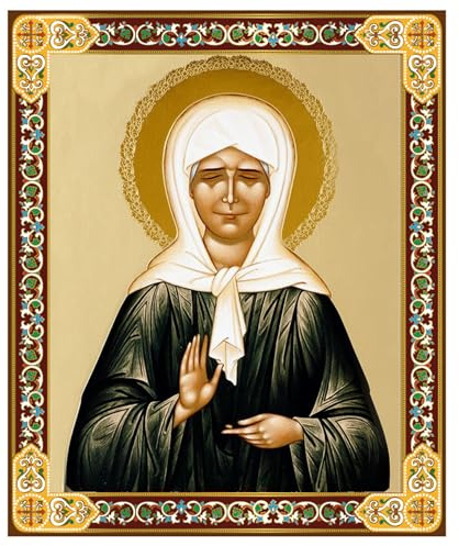 Needzo Saint Matrona Orthodox Wooden Figure, Catholic Icon, Religious Prayer Gift, 2.5 by 3 Inches