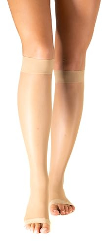 SEGRETA 00022 (Chamois, XL) Gambaletti Punta Aperta Uomo e Donna Compressione Graduata, Calze con Tallone Anatomico e Bordo Confortevole, 140 Den, 18-22 mmHg