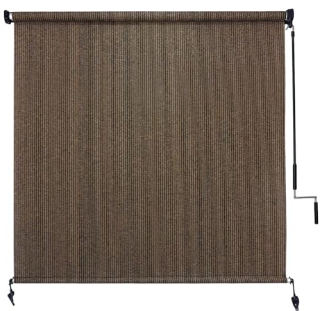 Amagenix Outdoor Roller Shades 8'(W) X 8'(H), Exterior Cordless Patio Shades Roll Up Outdoor Blinds with 90% UV Protection, Two-Section Poles with One-Piece Fabric, Mocha