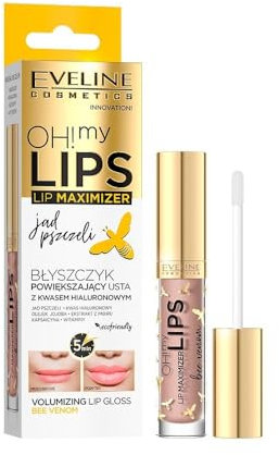 Eveline Cosmetics Oh! My Lips Plumping Lip Gloss con acido ialuronico e veleno d'api, volume istantaneo in 5 minuti, arricchito con tecnologia VOLUME MAXIMIZE, oli nutrienti e vitamine, 4,5 ml