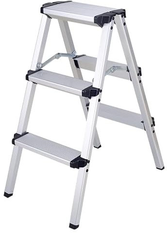 Aluminium Step Ladder, Folding 150 kg weight capacity, with Non-Slip Steps, Double-Sided Aluminium Folding Household Ladder 3 Steps