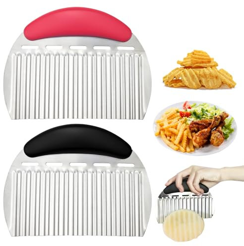Lot de 2 grands coupe-frites en acier inoxydable avec poignée confortable pour carottes, légumes, pommes de terre, concombres