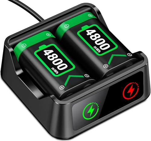 2X4800 mWh Bateria para Mando Xbox Series X, Bateria para Mando Xbox con Indicador LED/15 Horas de Tiempo de Reproducción, Batería para Mando Xbox Compatible con Xbox Series X/S, Xbox One S/X/Elite