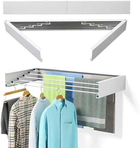 Gemsaya Wäscheständer zur Wandmontage, 80cm Ausziebar Wandtrockner, Edelstahl klappbar Wäschetrockner, Weiß Faltbar Wandmontiert Wäscheleine, 50 kg Tragkraft, für Indoor & Outdoor, Balkon