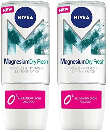 NIVEA MAGNESIUM DRY FRESH Déodorant Bille Femme (1x50ml), anti-transpirant sans sels d’aluminium, roll-on, sensation de fraîcheur 48H (Lot de 2)