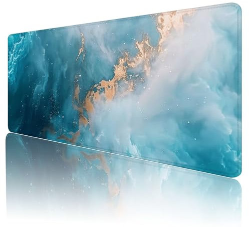 Blue Mouse Mat Gaming Mouse Pad xxl 1600x800x3mm With Anti-Slip Base and Waterproof Surface Desk Mat Gold Mousepad, Soft Smooth Surface Mouse Matt Large Mouse Mats for Desk PC, Laptop, Decor Gift,K-99
