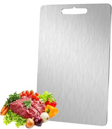 Octonyluck Titan skärbräda, ny skärbräda i rostfritt stål med handtag, dubbelsidig skärbräda i livsmedelskvalitet, titan skärbrädor för kök, kött, bröd, grönsaker, fruktskärning